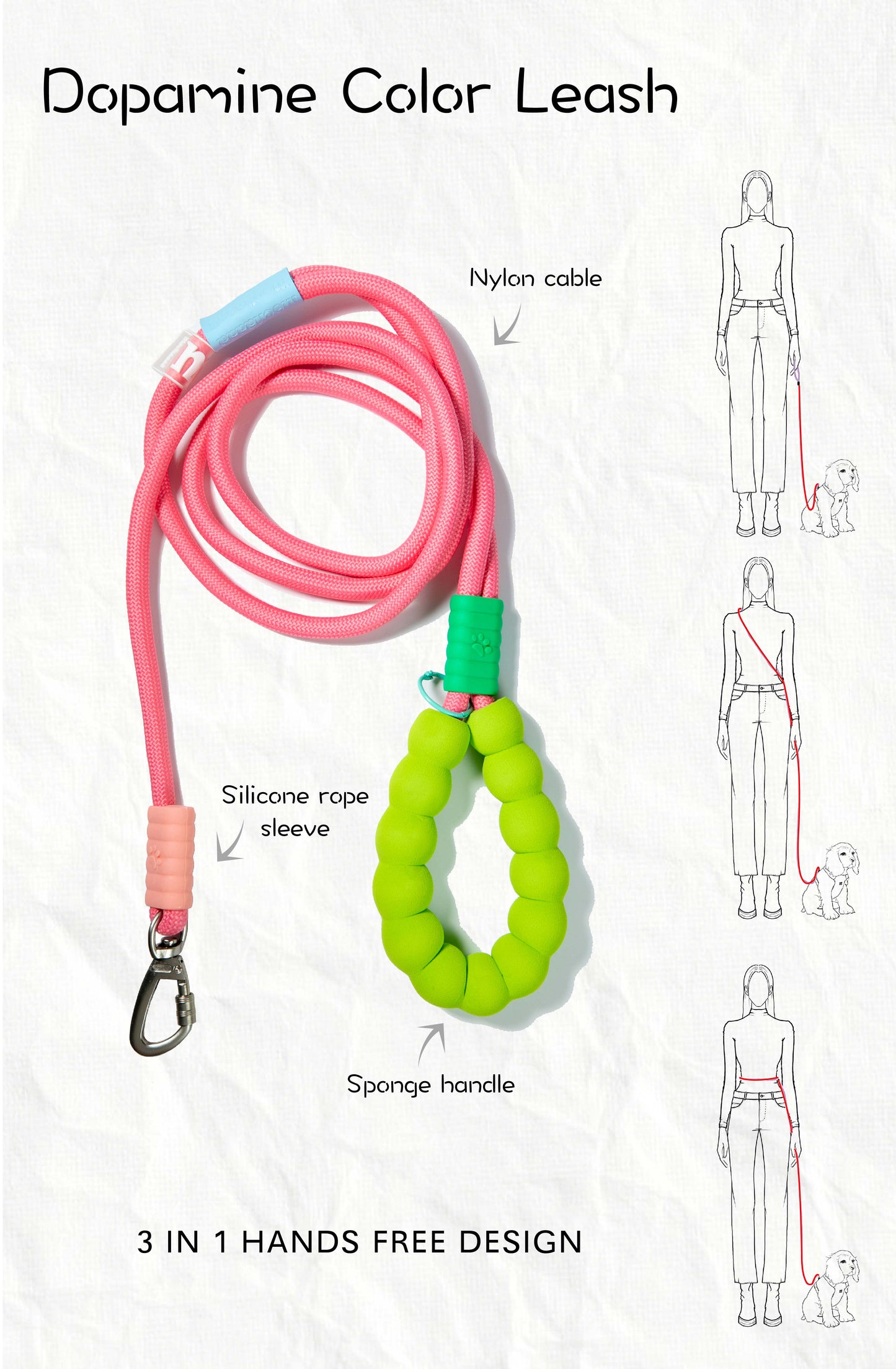 Dopamine Color Dog Leash  - Hands Free