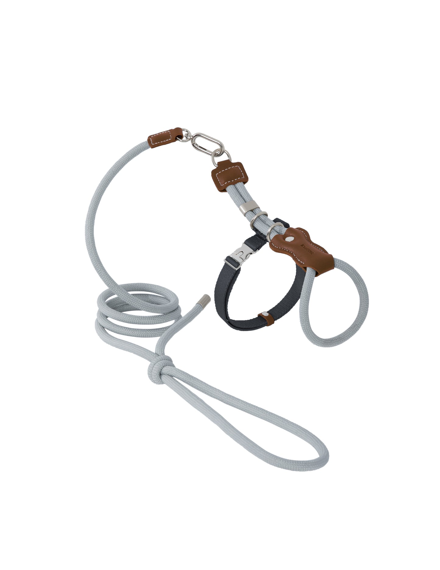 Cat harness with a gray strap on a white background