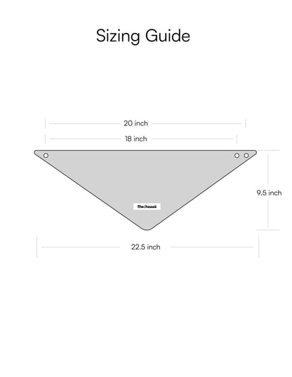 Sizing guide diagram showing a triangular fabric item with labeled dimensions: 20 inch, 18 inch, 9.5 inch, and 22.